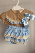 Skye – Vintage Camel & Powder Blue Baby Girl Set