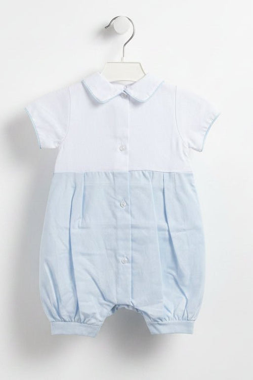 Albert – Elegant Hand-Smocked Baby Boy Romper – White & Blue