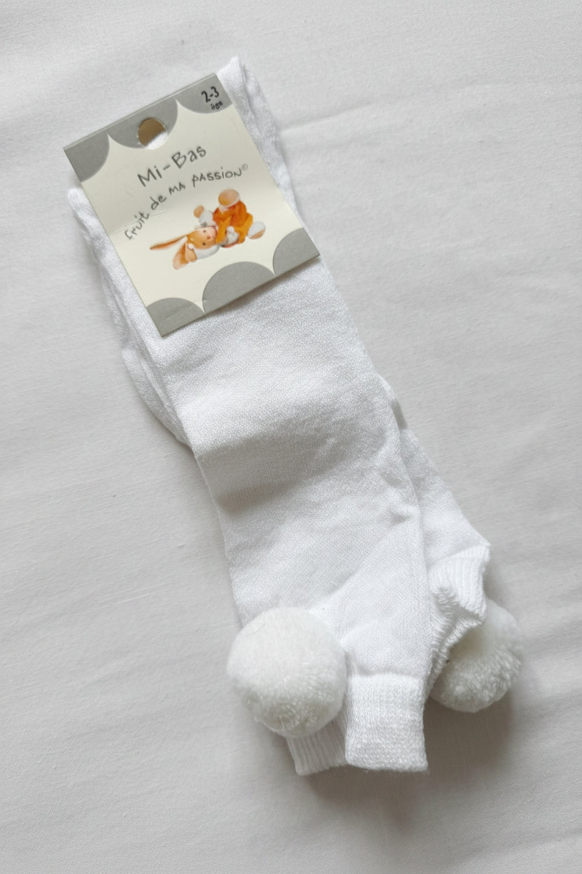 Girls' White Knee-High Socks with Bow or Pom-Pom