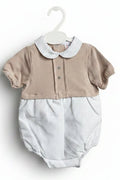 Oliver – Vintage Style Knit Baby Boy Romper – Camel & White