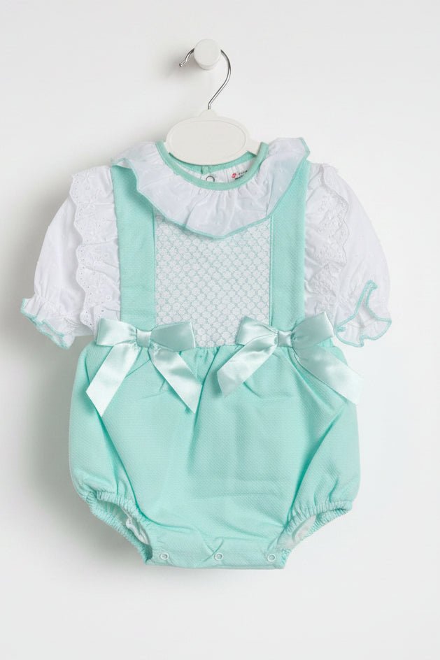 Nola – Spanish Style Mint Green Baby Romper – Ruffled Collar