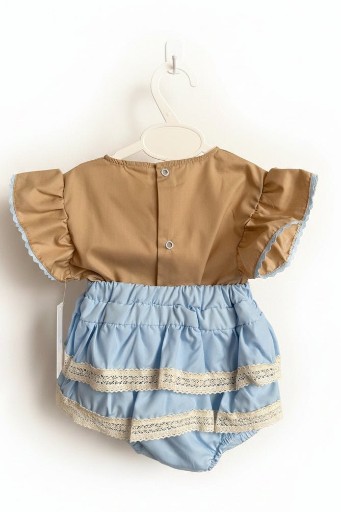 Skye – Vintage Camel & Powder Blue Baby Girl Set