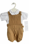 Freddie – Traditional Toffee Brown Knit Baby Overalls & Shirt Set