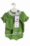 Olive – Green Knit Baby Romper Set with Lace Collar