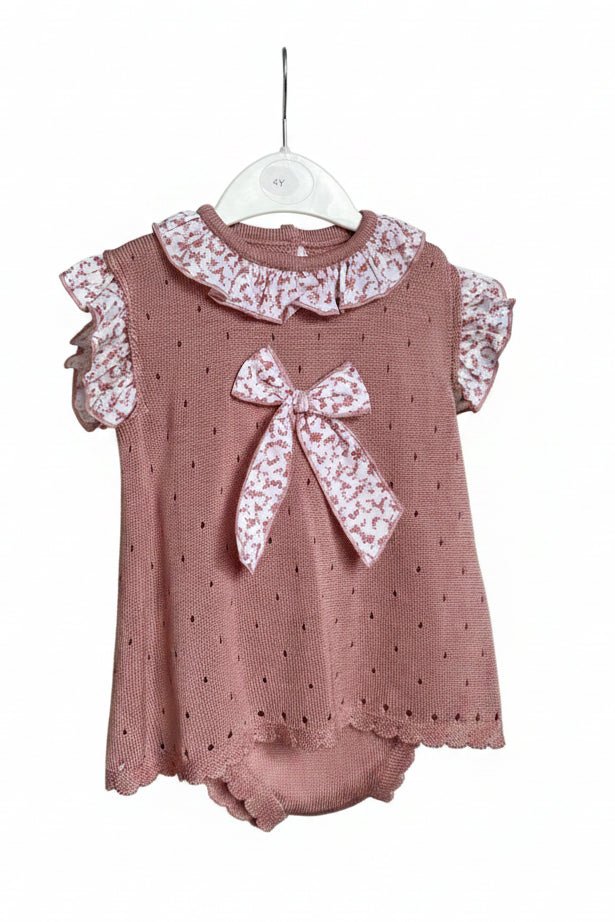 Ivy – Rose Gold Knit Tunic & Bloomer Set with Floral Bow