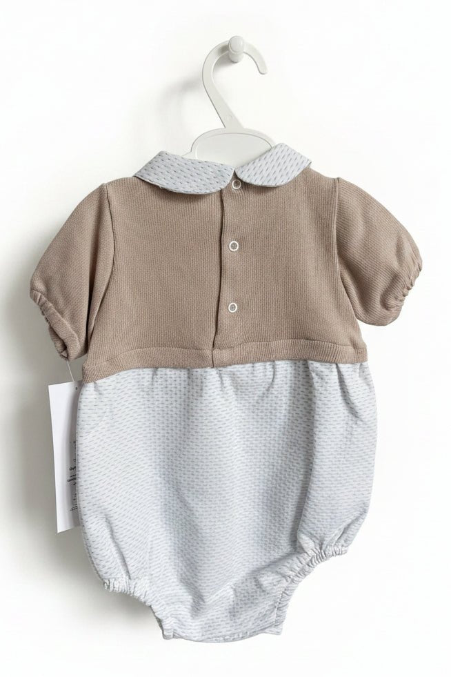 Oliver – Vintage Style Knit Baby Boy Romper – Camel & White