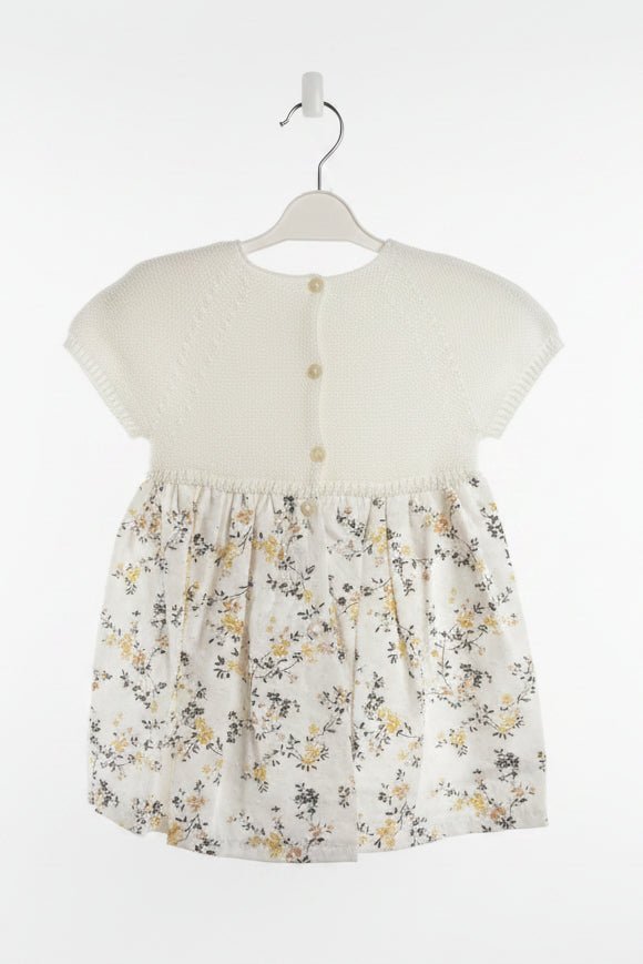 Lily – Elegant Cream Knit & Yellow Floral Baby Dress
