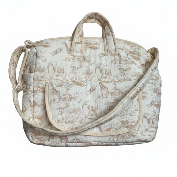 Elegant Safari Print Baby Travel Bag – Soft Blue – Neutral Tan
