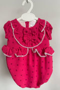 Rosie – Vibrant Pink Plumetis Baby Romper with Ruffles