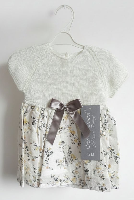Lily – Elegant Cream Knit & Yellow Floral Baby Dress