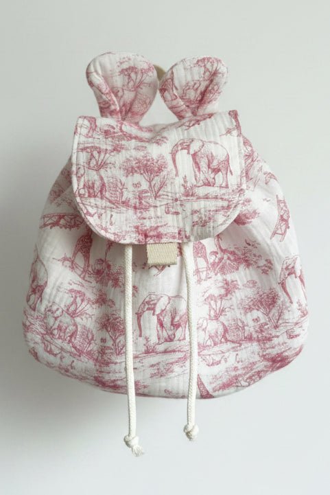 Quilted Muslin Toddler Backpack with Ears – Dusty Rose – Soft Blue
