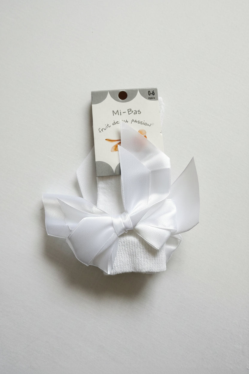 Girls' White Knee-High Socks with Bow or Pom-Pom